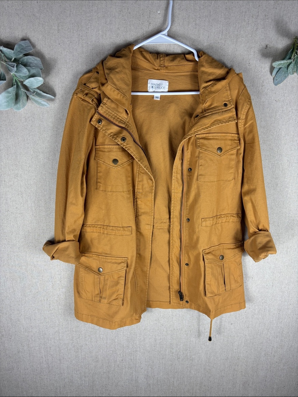 Market & Spruce > Mustard Yellow Cotton Utility Anorak Jacket Medium